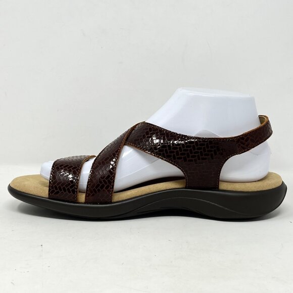 SAS Womens Brown Leather Strappy Sandal Weave Henna Brown Herringbone Size 8.5M - Picture 3 of 9